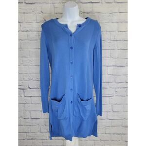 XXSMALL BLUE A375675 Isaac Mizrahi Live! Long Button Front Cardigan Sweater